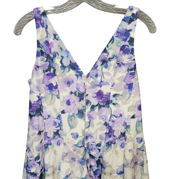 LRL Ralph Lauren Size 10 Dress Floral Fit Flare Pleated Full Skirt Purple Blue - Picture 6 of 11
